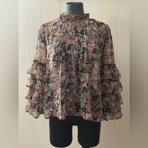 Calligraphie • Tiered Boho Ruffle Sleeve Sheer Floral Blouse